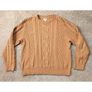 LL Bean Sweater Mens XL Organic Cotton Cable Knit Yellow Mustard Gold Speckled